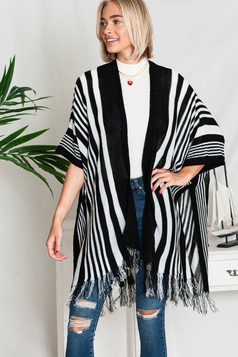 Emily Fringe Striped Kimono 60% OFF