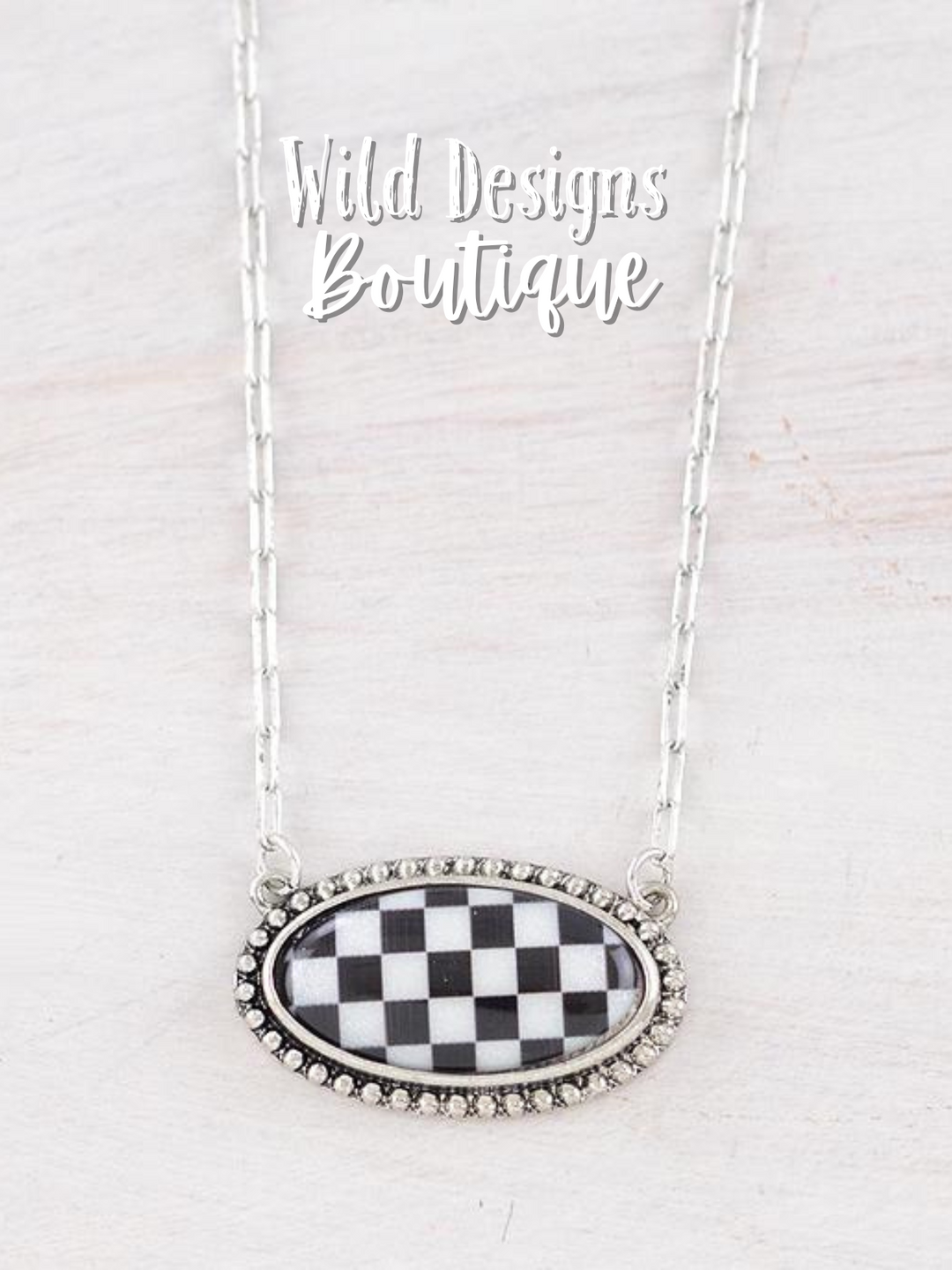 Jenny Checkered Oval Necklace