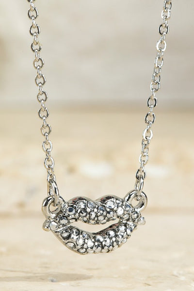 Crystal Lip Necklace Silver 75% OFF