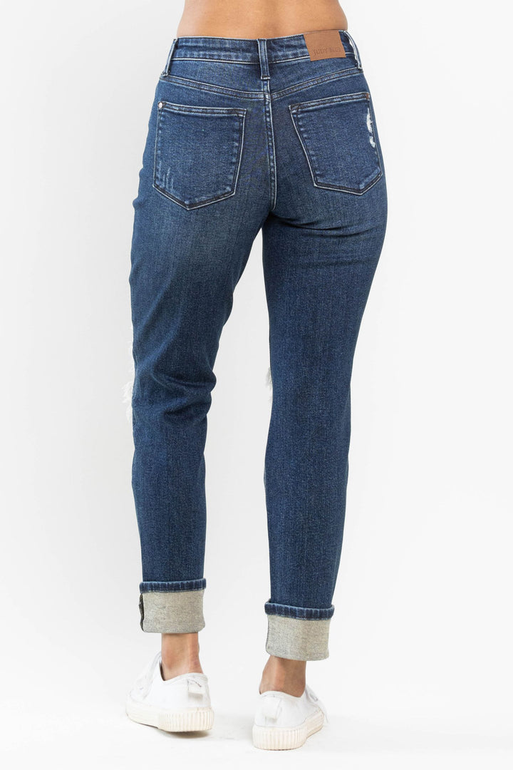 Mid Rise Plaid Patch Boyfriend Jeans 88706