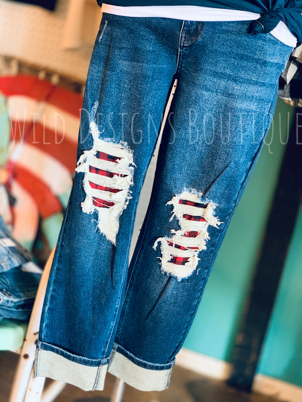 Jeans with deals plaid patches
