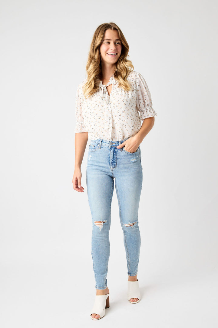 Mid Rise Tummy Control Distressed Skinny JB 88797