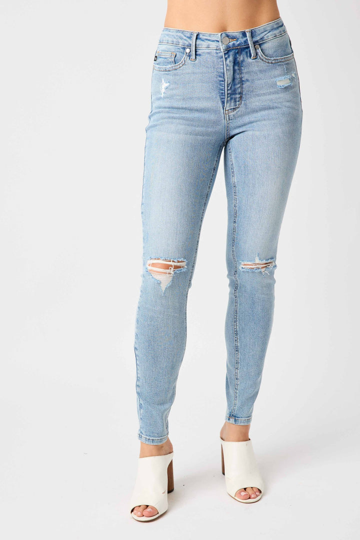 Mid Rise Tummy Control Distressed Skinny JB 88797