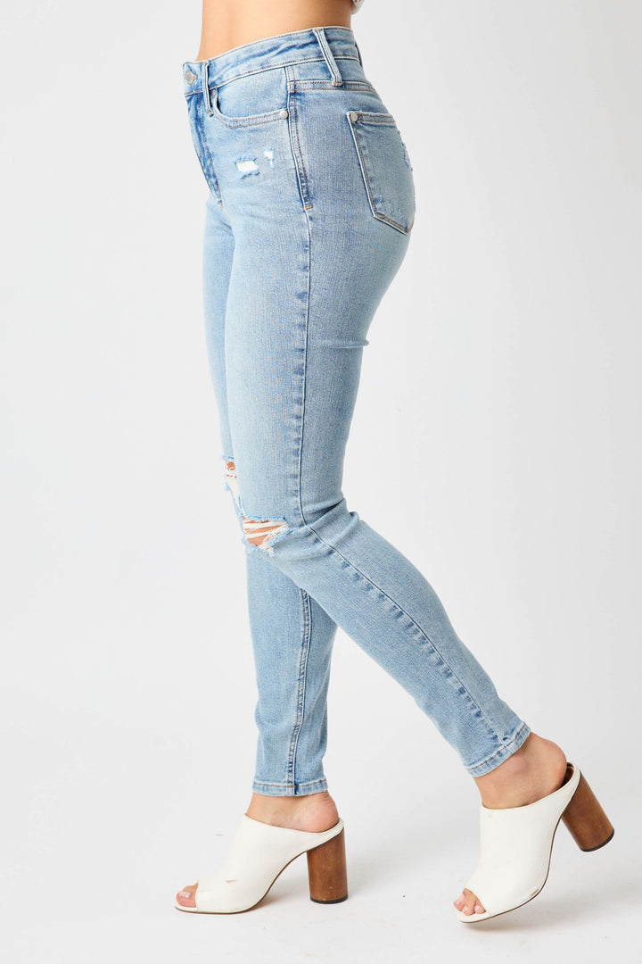 Mid Rise Tummy Control Distressed Skinny JB 88797