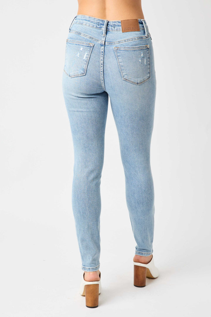 Mid Rise Tummy Control Distressed Skinny JB 88797