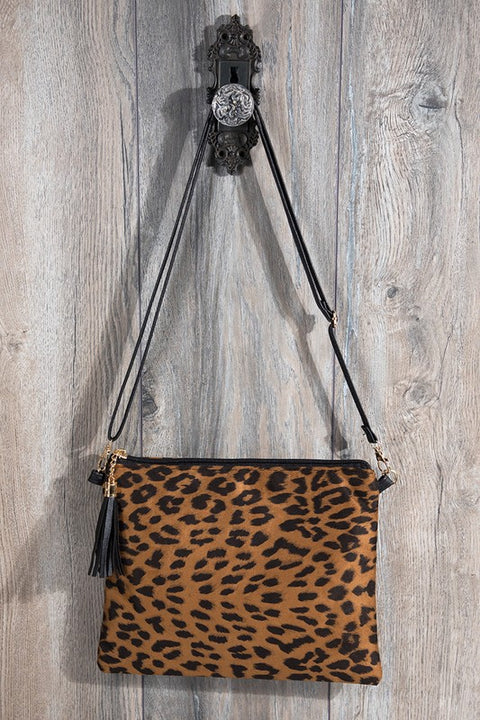 Leopard Cross Body Clutch Brown