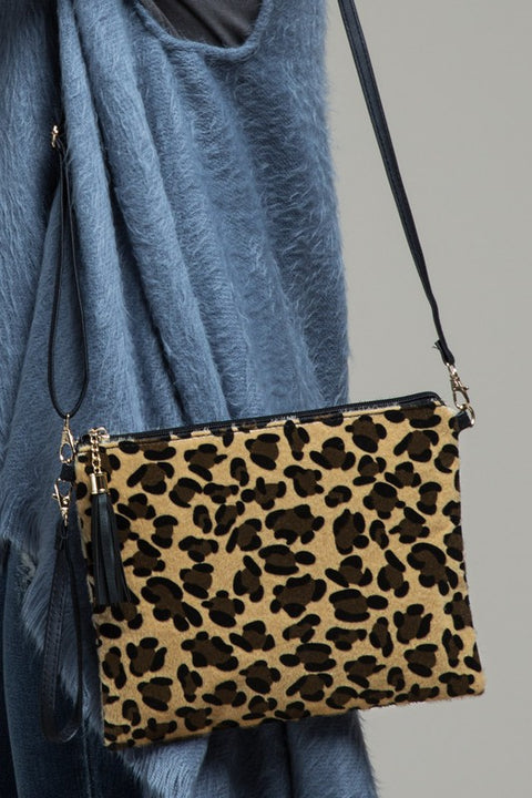 Leopard Hair Cross Body Clutch