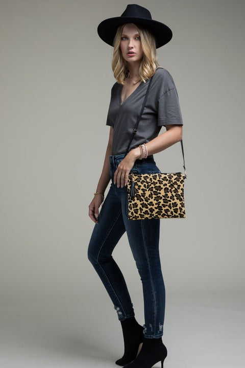 Leopard Hair Cross Body Clutch