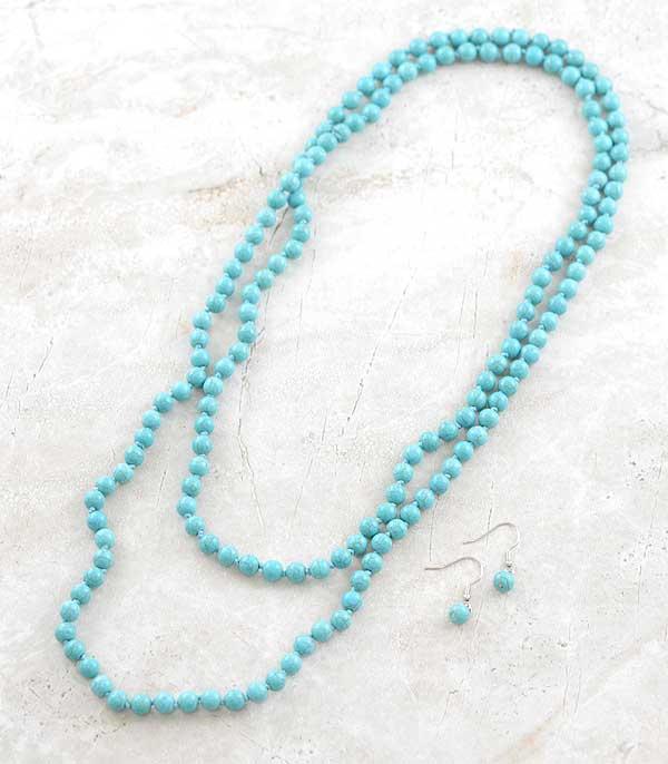 Ava Long Turquoise Bead Necklace Set