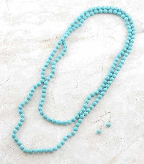 Long Turquoise Bead Necklace Set