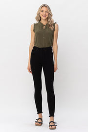 Tummy Control Black Shark Bite Hem Skinny Jeans 88551