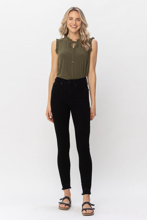 Tummy Control Black Shark Bite Hem Skinny Jeans 88551