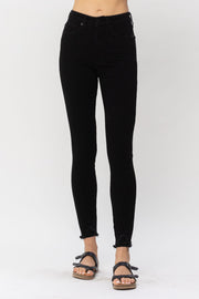 Tummy Control Black Shark Bite Hem Skinny Jeans 88551