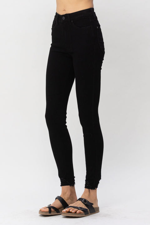 Tummy Control Black Shark Bite Hem Skinny Jeans 88551