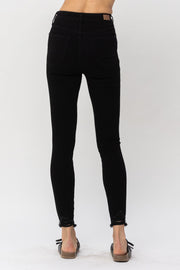 Tummy Control Black Shark Bite Hem Skinny Jeans 88551