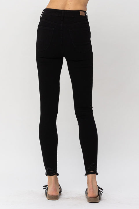 Tummy Control Black Shark Bite Hem Skinny Jeans 88551