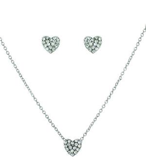 Bling Heart Necklace Set Silver