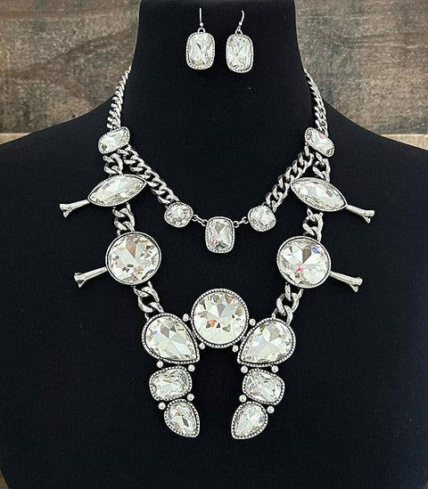 Crystal Squash Blossom Necklace Set Clear