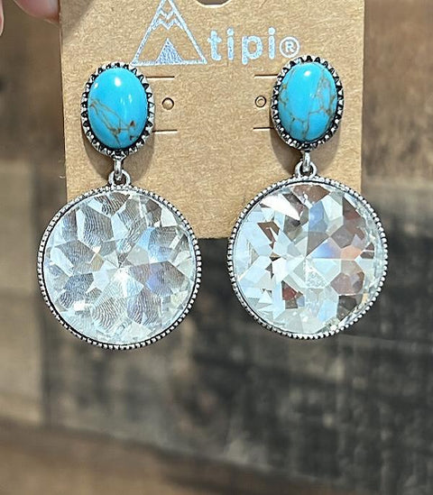 Turquoise Stud with Crystal Drop Earrings
