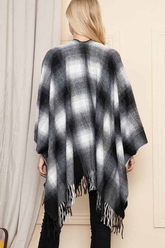 Academia Black Plaid Fringe Kimono