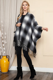 Academia Black Plaid Fringe Kimono