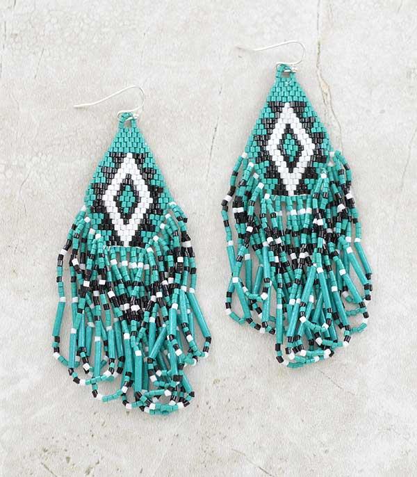 Lexi Aztec Beaded Fringe Earrings Turquoise
