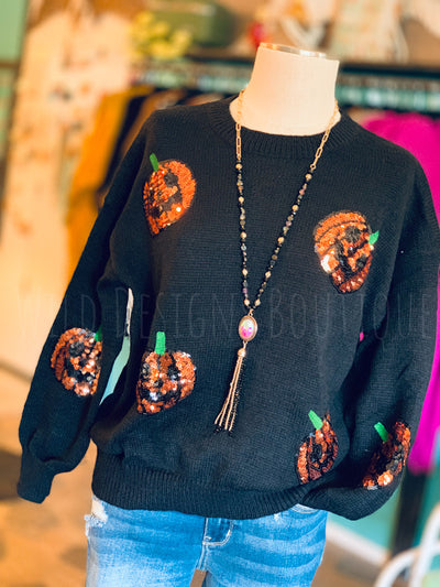 JadyK Sequin Pumpkin Sweater Black 75% OFF