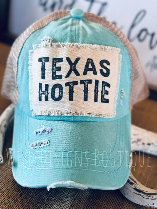 Blingy Texas Hottie Frayed Patch Mint/Beige Hat