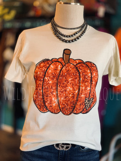 Faux Sequin Pumpkin Graphic Tee 50% OFF