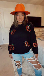 JadyK Sequin Pumpkin Sweater Black