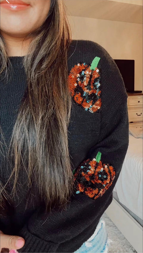 JadyK Sequin Pumpkin Sweater Black