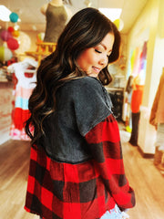 Layla Buffalo Plaid Cord Sequin Acid Wash Shacket