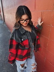 Layla Buffalo Plaid Cord Sequin Acid Wash Shacket