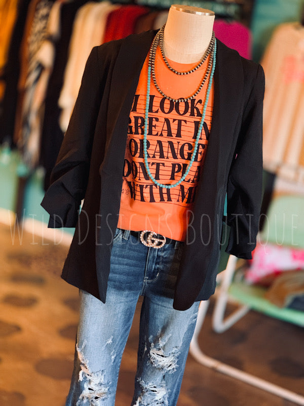 I Look Great in Orange Bleached Splatter Graphic Tee
