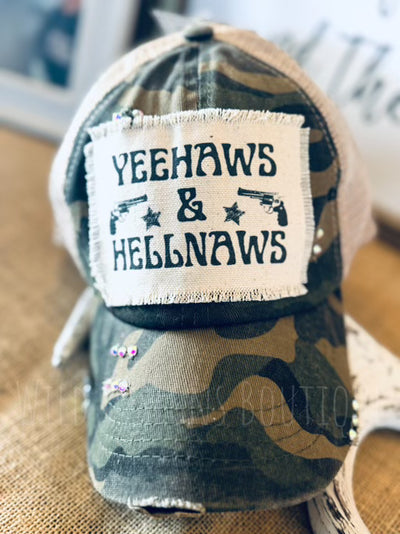 Blingy Yeehaws & Hellnaws Frayed Patch Camo Hat