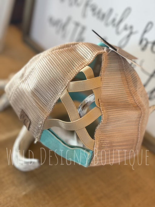 Blingy Texas Hottie Frayed Patch Mint/Beige Hat