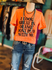 I Look Great in Orange Bleached Splatter Graphic Tee 30% OFF