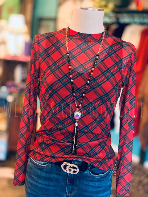 All is Calm Plaid Mesh Layering Top