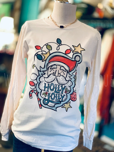 Holly Jolly Santa Long Sleeve Graphic Tee 50% OFF