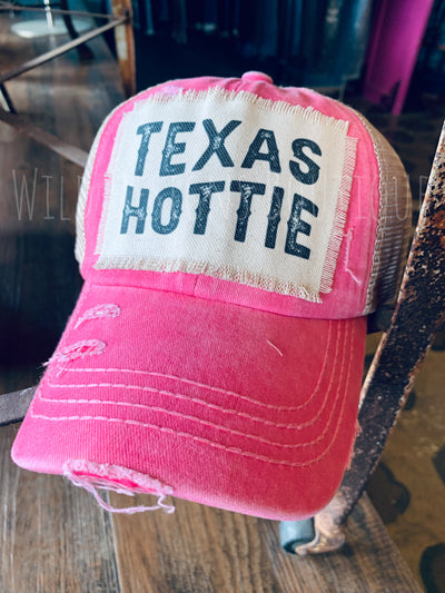 Texas Hottie Frayed Patch Pink/Beige Hat
