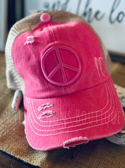 C.C. Peace Sign Criss Cross Hat Pink