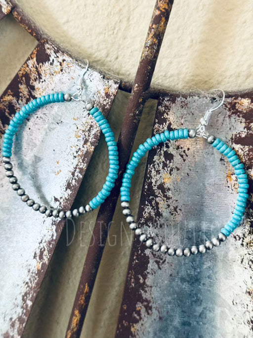Quinn Beaded Hoop Earrings Turquoise Navajo Pearl