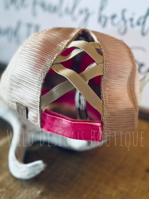 C.C. Peace Sign Criss Cross Hat Pink