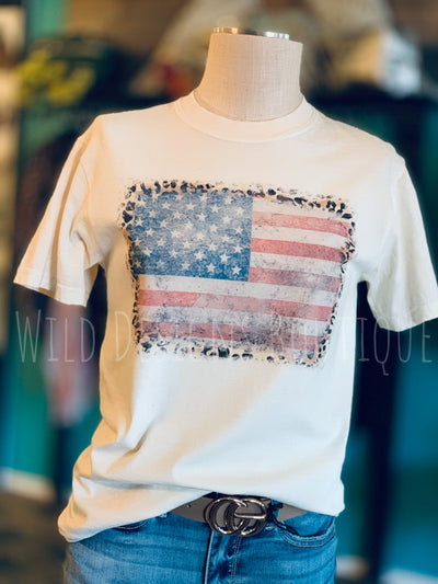 American as Leopard Print Flag Graphic Tee