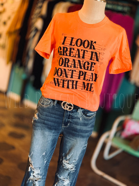 I Look Great in Orange Bleached Splatter Graphic Tee 30% OFF