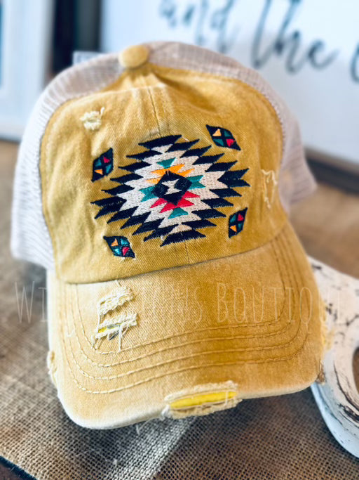 C.C. Aztec Criss Cross Hat Mustard