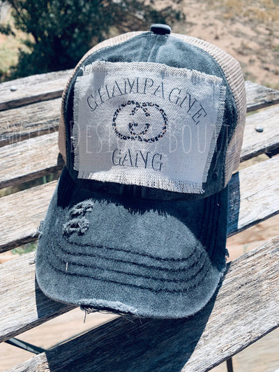 Champange Gang Leopard Frayed Patch Black/Beige Hat