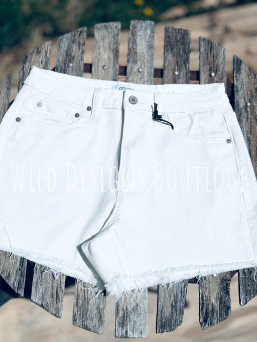 Zen White Raw Hem Shorts
