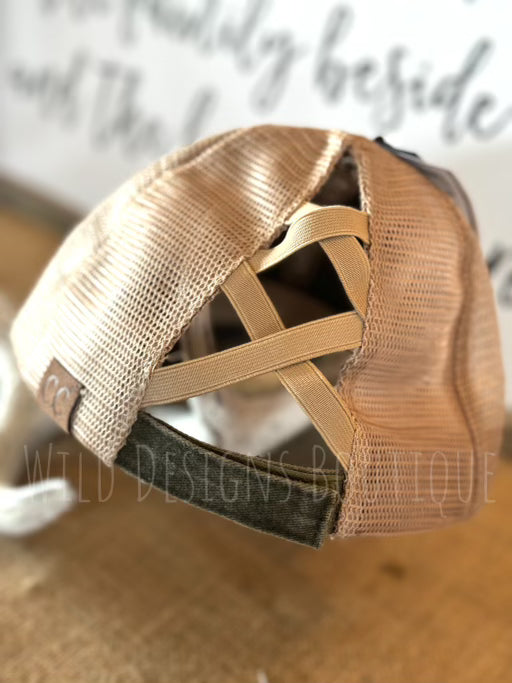 C.C. Peace Sign Criss Cross Hat Olive