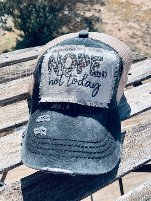 Nope Not Today Frayed Patch Black/Beige Hat